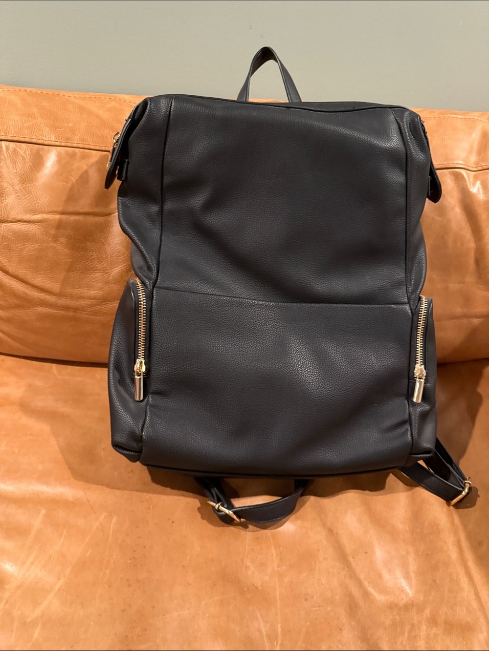 Women’s A New Day Black Faux Leather Backpack - Minimal Everyday Carry